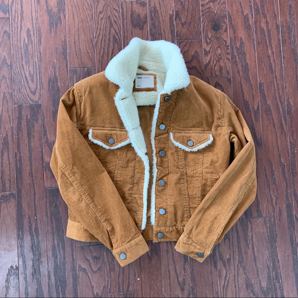 ASOS brown fur denim jacket NWOT